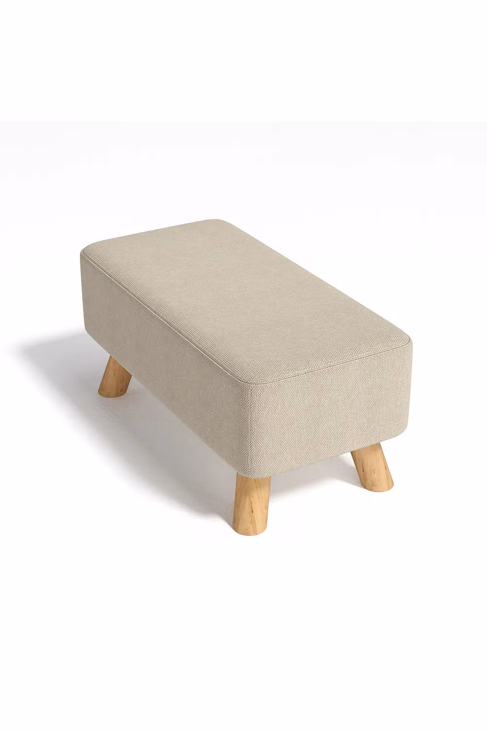 Living and Home Beige Rectangular Tofu-shaped Footstool with Linen Fabric and Wood Frame, Width: 57 cm – 2