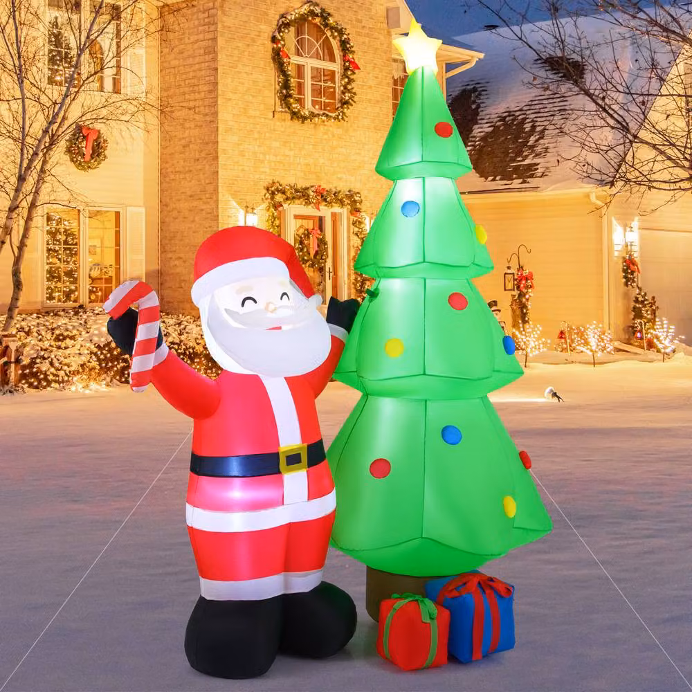 Gymax Multicolour Inflatable Christmas Tree with Santa Claus and Gift Boxes, Height: 245 cm – 2