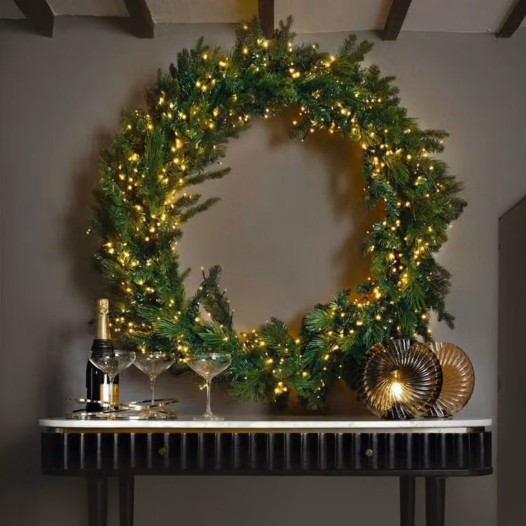 Noma Oversized PreLit Christmas Fir Wreath in Green, Diameter: 100 cm