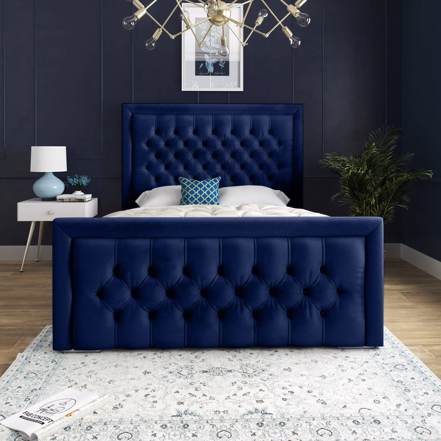 DS Living Kingston Upholstered Soft Blue Velvet Bed Frame, Double (140 x 200 cm) – 3