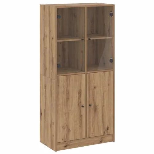 vidaXL Modern Highboard with Hinged Doors in Artisan Oak and Black, W/D/H: 68 x 37 x 142 cm – 1
