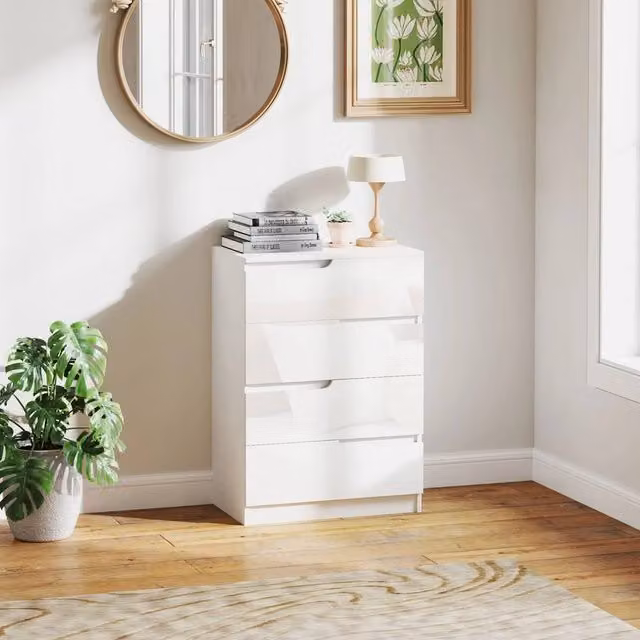 FORGEVIO Modern Glossy Chest of Drawers in White, W/D/H: 60 x 40 x 85 cm