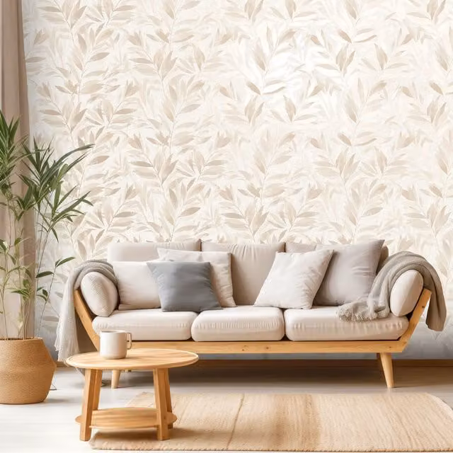 Rasch Fiji Leaf Botanical Floral Wallpaper Roll in Yellow and Beige