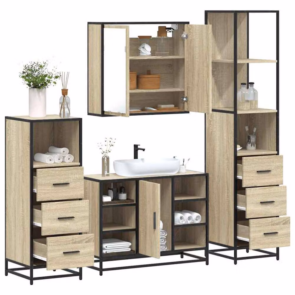Berkfield Home 4-Piece Industrial Bathroom Furniture Set in Sonoma Oak Brown – 2