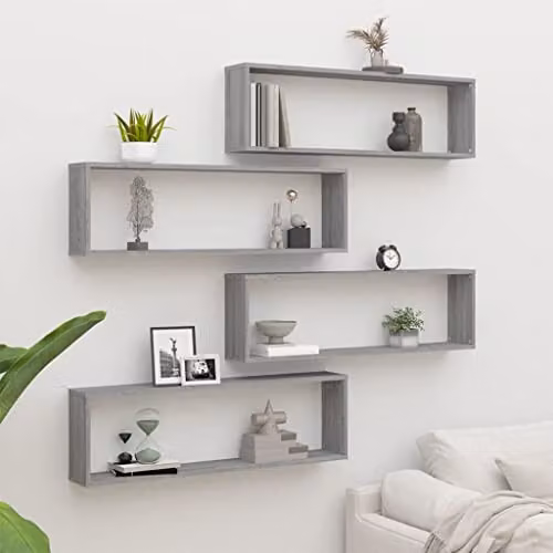 vidaXL Set of 4 Wall Mounted Cube Shelves in Grey, W/D/H: 100 x 30 x 30 cm – 2