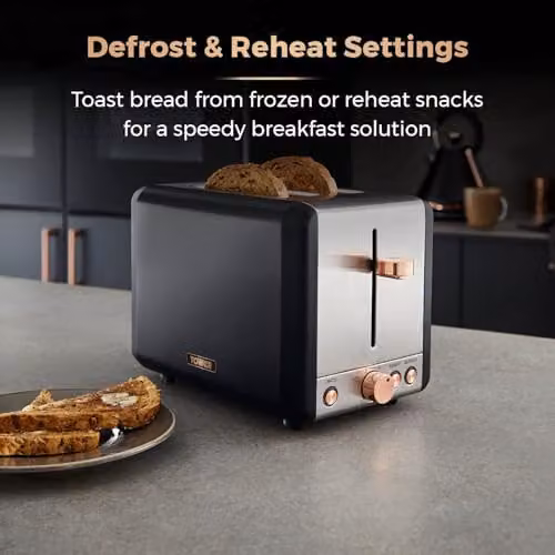 Tower Cavaletto 2-Slice Toaster, Black and Gold Stainless Steel, 850W – 4
