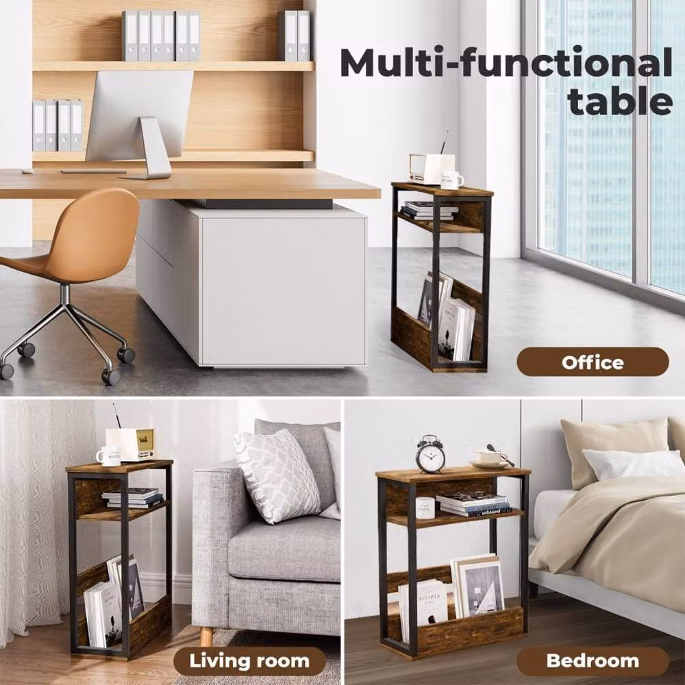 EONLION Brown Industrial Wood Coffee Table, Bedside Cabinet or Sofa Side End Table – 5