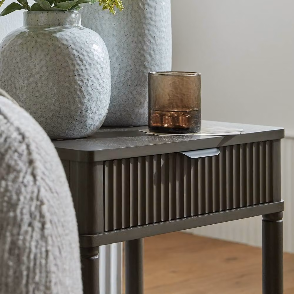 Lemon Pavilion Furniture and Decor Reed Collection 1 Drawer Side Table in Grey Wood, W: 45 cm, D: 45 cm, H: 61 cm – 5