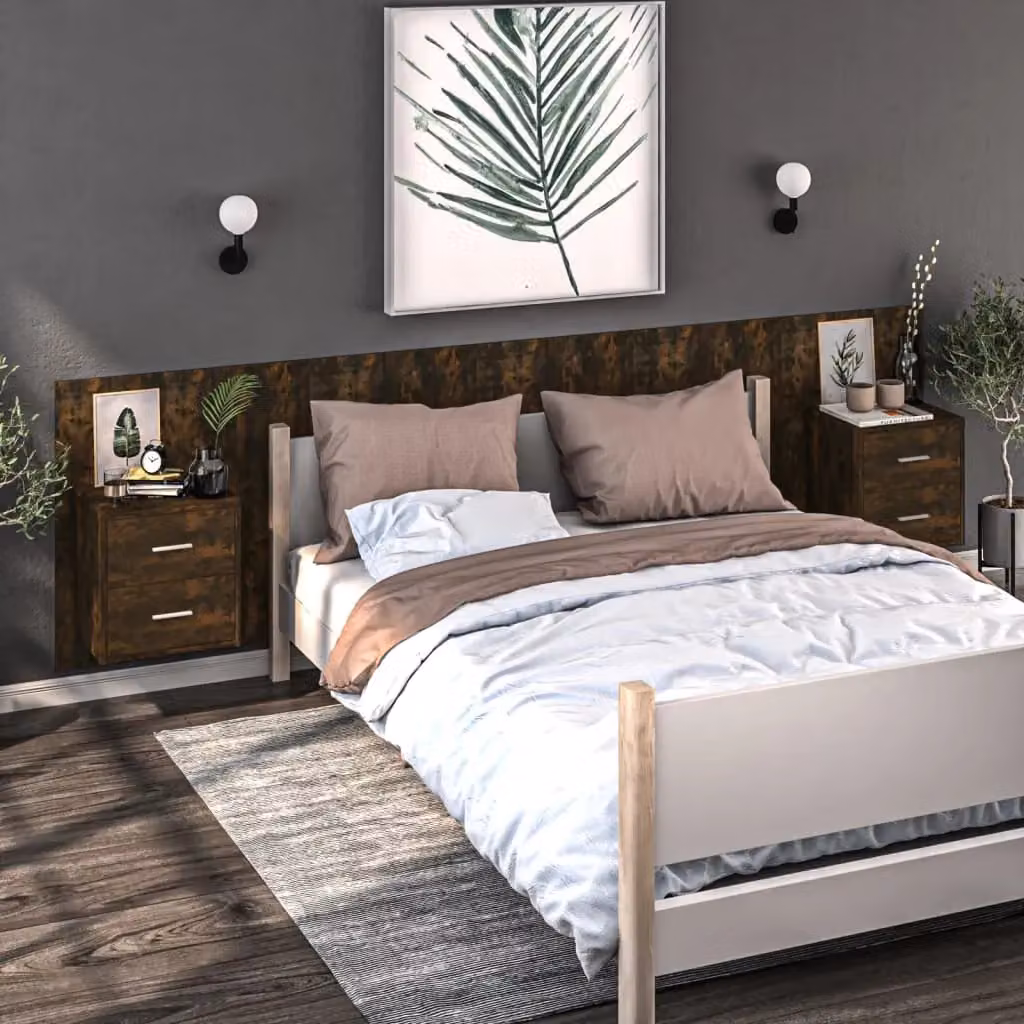Berkfield Home Wall-mounted Bedside Cabinet in Smoked Oak Brown – 3