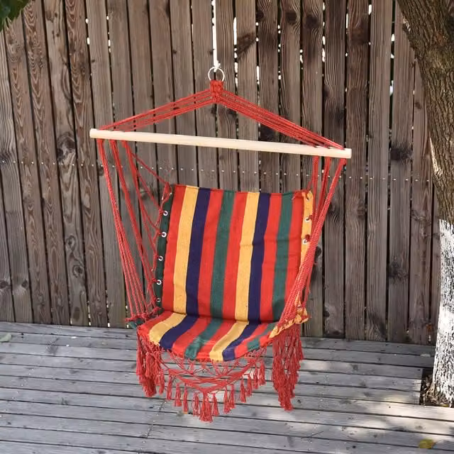 Outsunny Multicoloured Striped Boho Hammock Swing Chair with Cushions