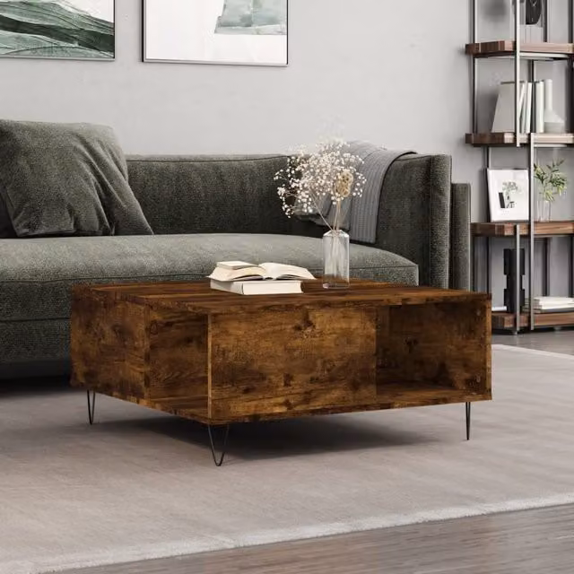 Berkfield Home Modern Square Coffee Table in Smoked Oak Brown, W/D/H: 80 x 80 x 36.5 cm – 1