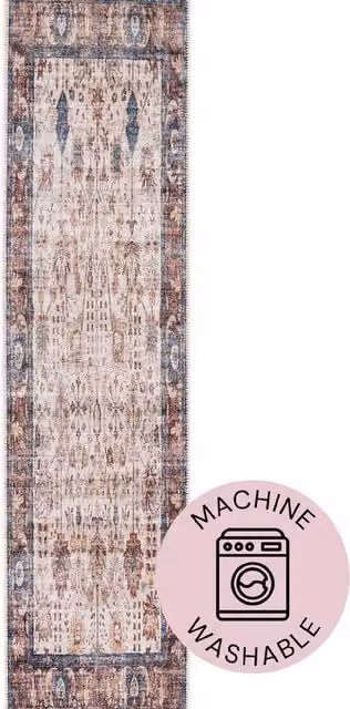 Kukoon Beige Floral Washable Runner Rug, Vintage Non-Slip Hallway Carpet, W: 80 cm, L: 300 cm – 1