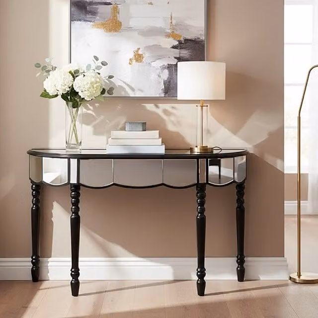 Orsina Sleek Mirrored Console Table in Silver, Contemporary Glass Design for Living Rooms and Hallways, W/D/H: 117 x 35 x 77 cm – 1