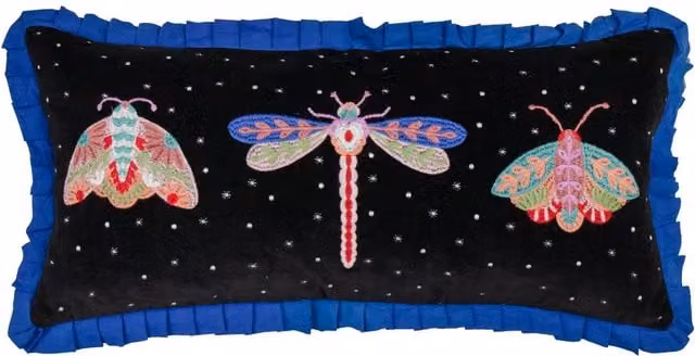 Wylder Tropics Darkling Beetles Embroidered Velvet Cushion in Black, W/H: 30 x 30 cm