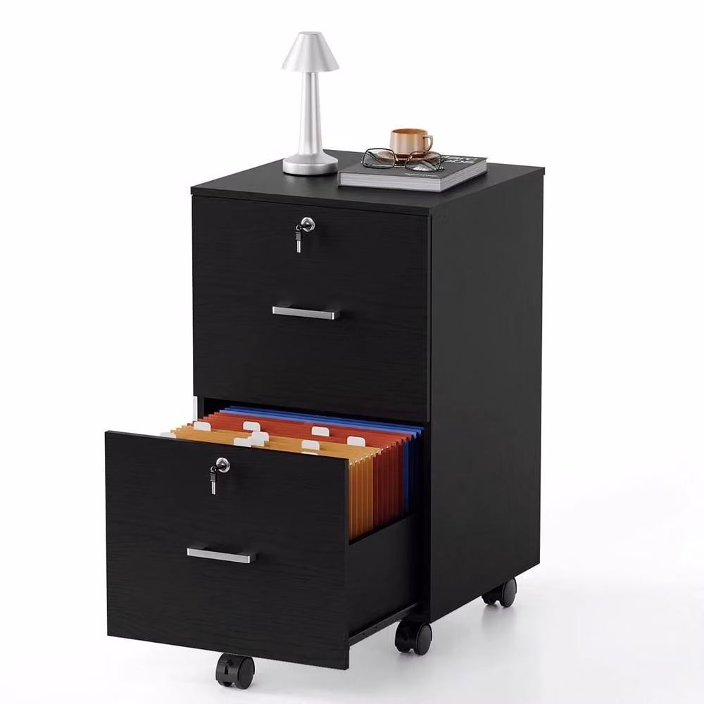 EONLION 2 Drawer Rolling File Cabinet in Black with Lock and Castors – 5