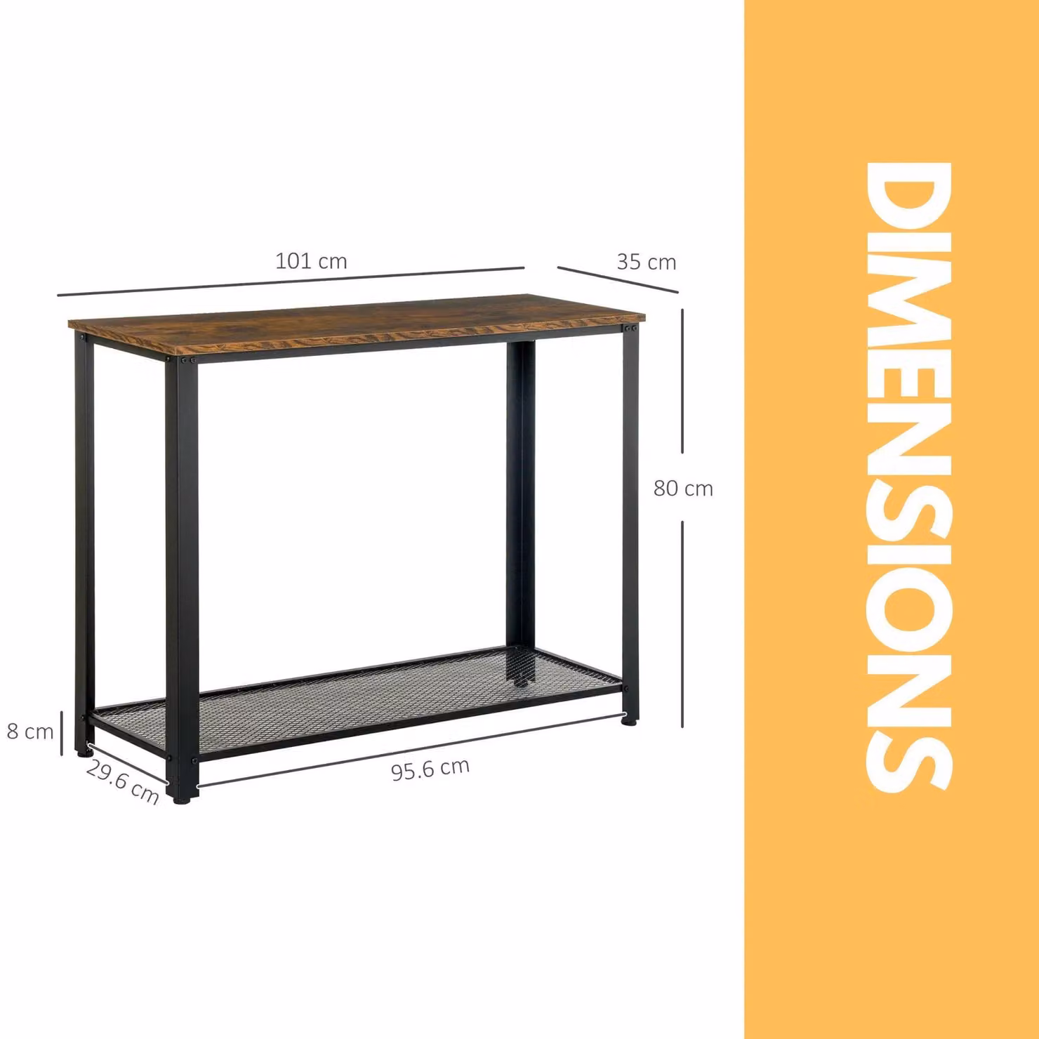 Pirlo Plush Industrial Rustic Console Table with 2 Shelves, Brown and Black, W: 101 cm, D: 35 cm, H: 80 cm – 2