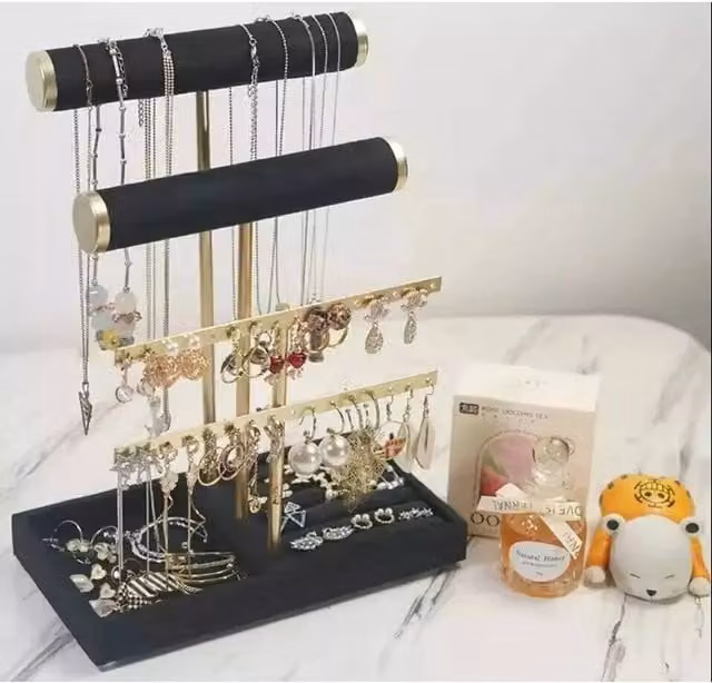 NESTLUNE 3 Tier Metal Bracelet Display and Jewellery Holder Organiser in Black