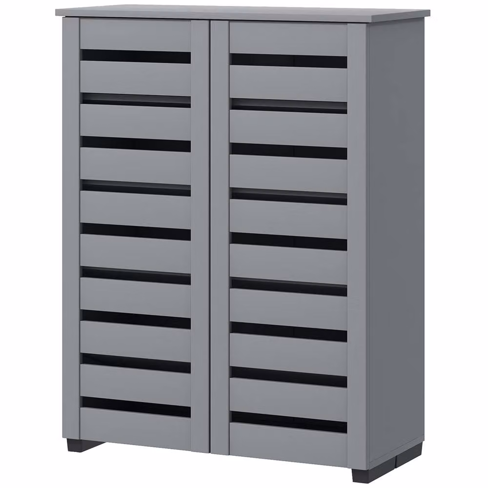STILVORA Modern Grey Shoe Cabinet with Hinged Doors and Internal Shelves – 2