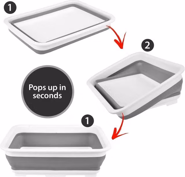 KORVIXA 10 Ltr Washing Up Bowl and Dish Drainer in Grey