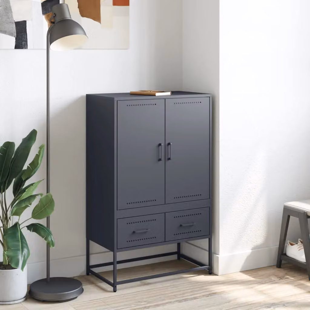 Berkfield Home Anthracite and Black Steel Highboard with Hinged Doors and Internal Shelves, W/D/H: 68 x 39 x 111.5 cm – 3