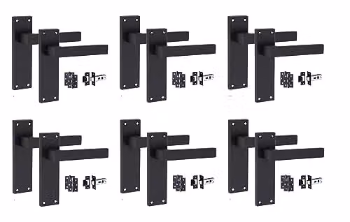 Golden Grace 6 Sets of Victorian Delta Latch Door Handles in Matt Black