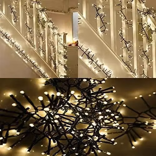 Shatchi 960 LED Christmas Tree Cluster Lights with Cool White LEDs, Green Cable, Timer and 8 Light Modes – 2