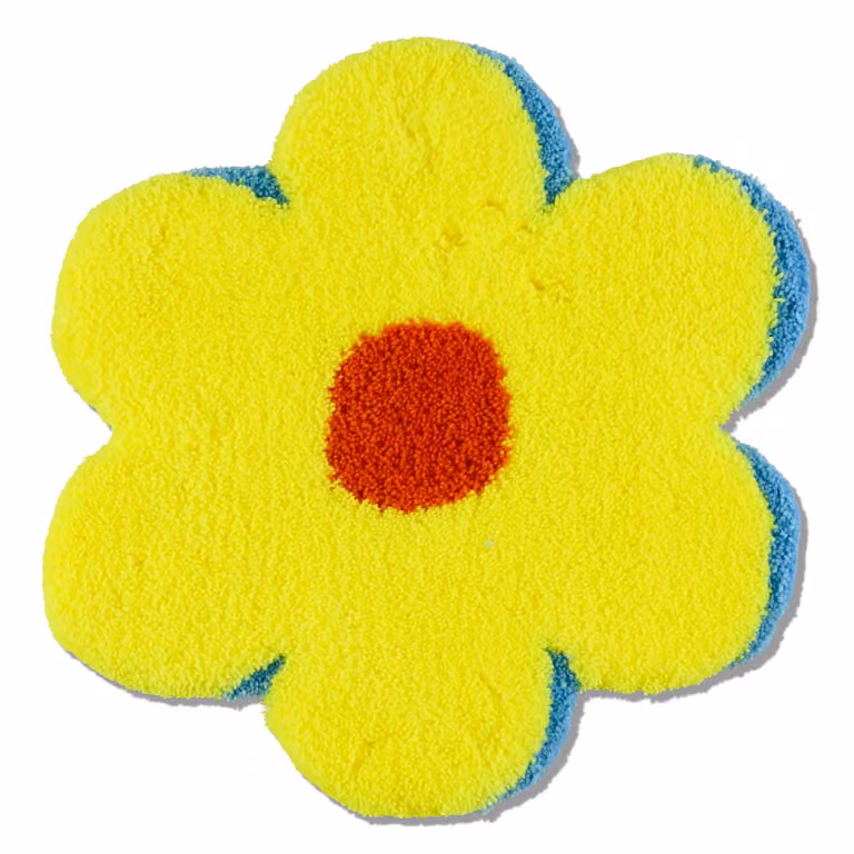 MIYOSHI RUG Flower Chair Rug in Yellow, Purple and Beige Hand-Tufted Polyacrylic Floral Rug