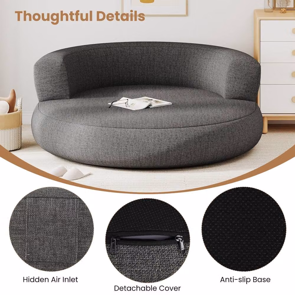 Costway Inflatable Air Sofa Lounger with Detachable Cover and Armrests, Grey – 7