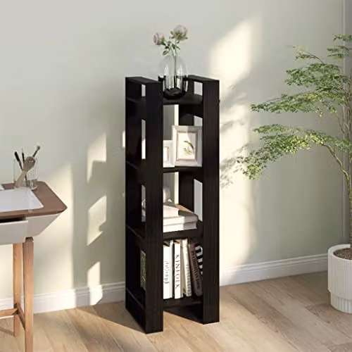 vidaXL Black Solid Wood Pine Book Cabinet and Room Divider, W/D/H: 41 x 35 x 125 cm – 3