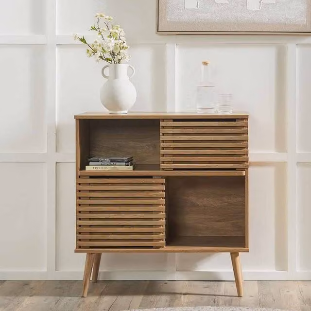 Pacific Lifestyle Minimalist 2 Door 2 Shelf Wood Storage Cabinet in Brown