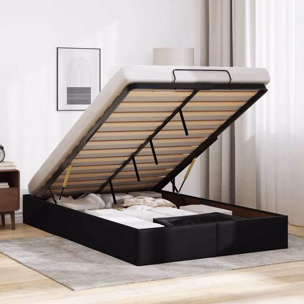 Berkfield Home Double Ottoman Bed Frame in Black Faux Leather with Lift Up Base – 2