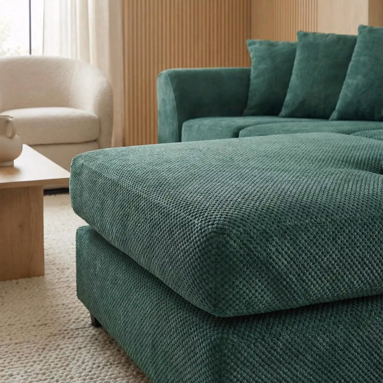 Abakus Direct Jumbo Grid Right Hand Corner Sofa in Green with Scatter Cushions – 2