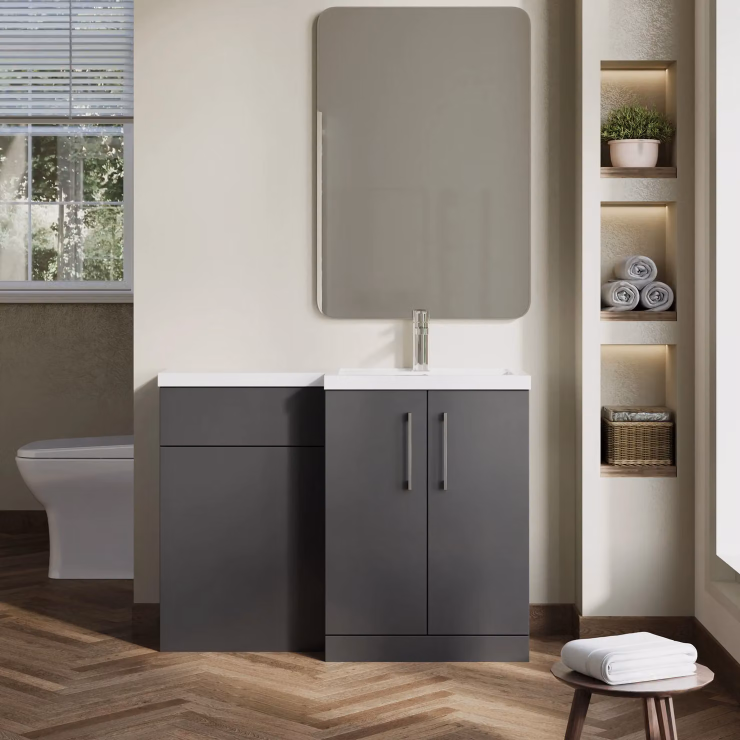Balterley Modern Grey Freestanding Right-Hand Bathroom Vanity Basin Combination, W: 110 cm, H: 80 cm – 2