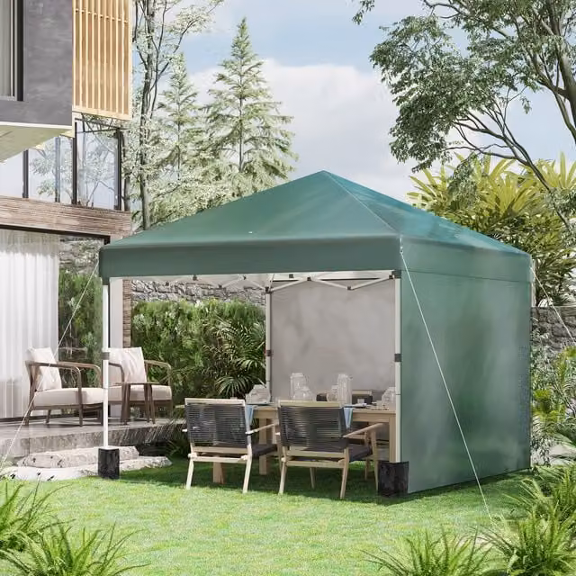 Outsunny Pop Up Gazebo Party Tent with 2 Sidewalls, Green, W: 300 cm x D: 300 cm x H: 288 cm