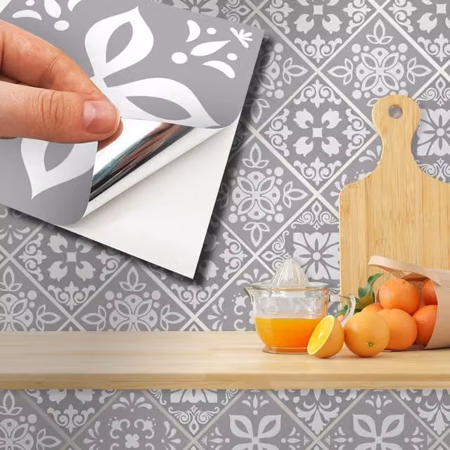 Walplus Grey Wall Tile Stickers, 24 Pack, 15 x 15 cm
