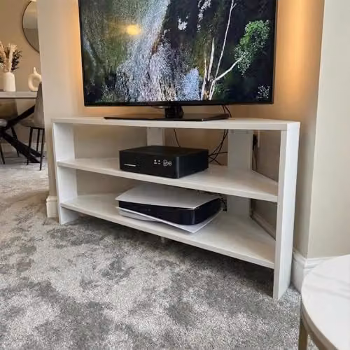 FWStyle White Scandinavian Corner TV Unit, W: 110 cm, D: 36 cm, H: 45 cm – 2