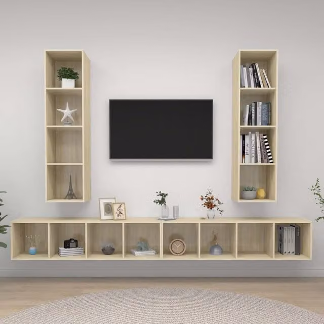 Berkfield Home Set of 4 Wall-mounted Sonoma Oak TV Cabinets in Brown