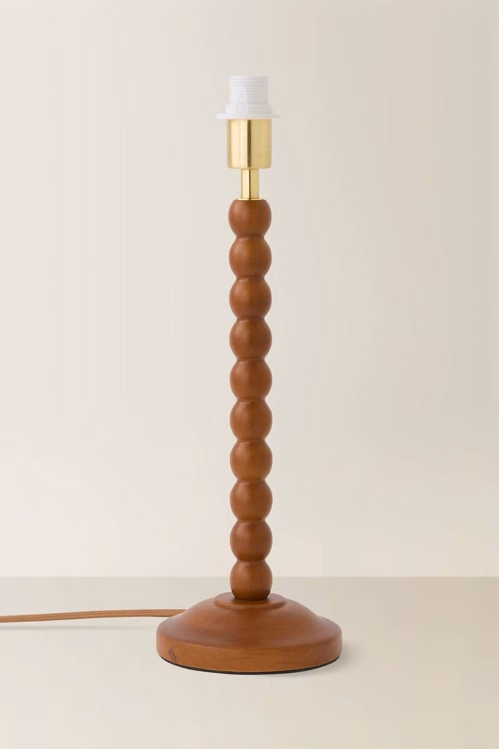 ValueLights Mid-Century Wooden Bobbin Table Lamp Base in Brown and Cream – 2