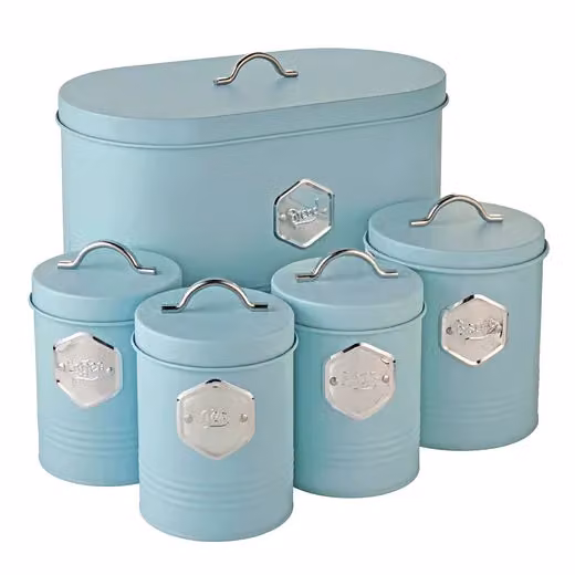 Cooks Professional 5 Piece Airtight Stainless Steel Storage Set in Blue and Silver for Bread, Biscuits, Tea, Coffee and Sugar – 2