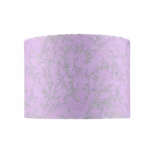 Happy Homewares Modern Round Lilac Cotton Fabric Lampshade with Silver Floral Decoration, Diameter: 25 cm