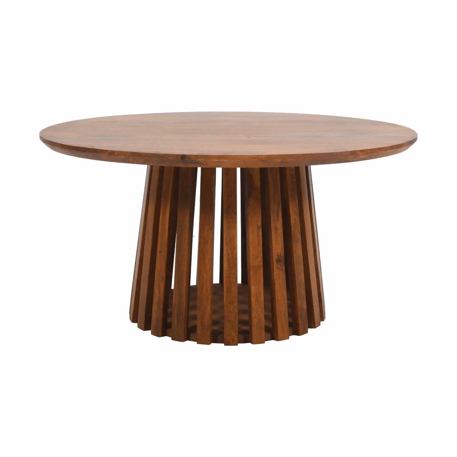 IH Design Carney Mango Wood Slatted Round Coffee Table in Brown, Diameter: 80 cm – 2