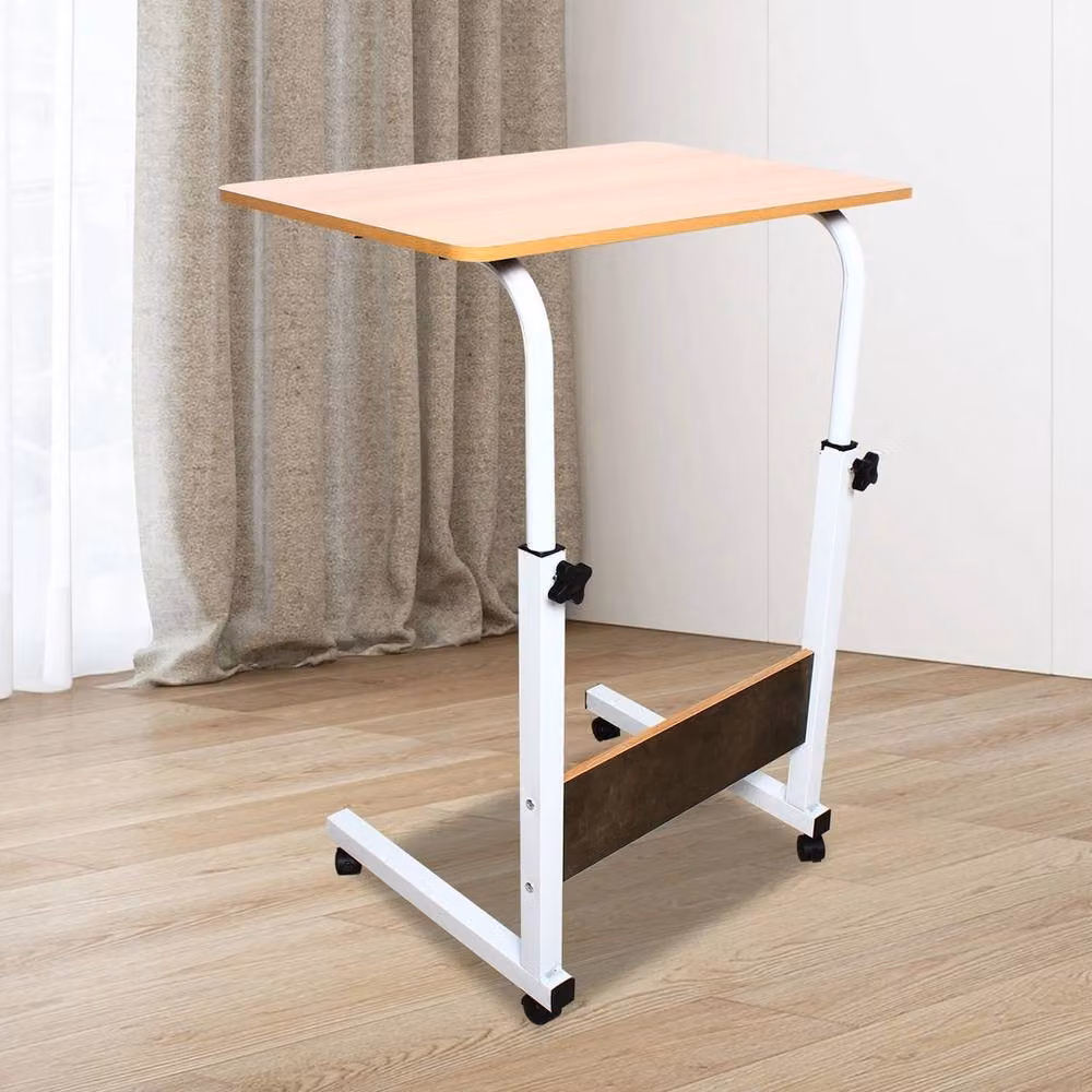 KORVIXA C Shape End Table in Beige, Height Adjustable Modern Sofa Side Coffee Table – 3
