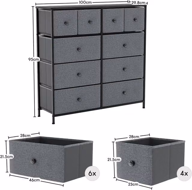 FORGEVIO 10 Drawer Fabric Chest of Drawers in Grey