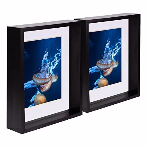 Nicola Spring Pack of 5 Black Rectangular 3D Deep Box Wooden Photo Frames with White 5 x 7 inch Mount