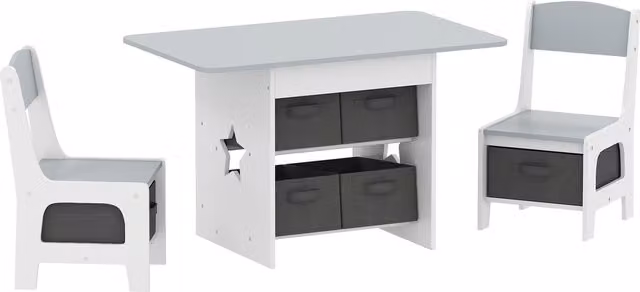 AIYAPLAY Kids Table and 2 Chairs Set with 6 Removable Drawers, Light Grey