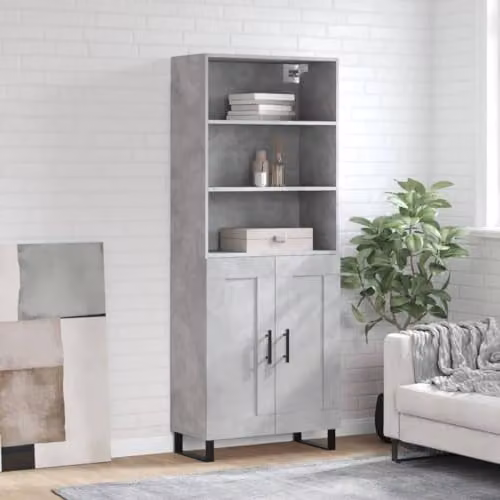 vidaXL Modern Highboard in Concrete Grey with Hinged Doors, W/D/H: 69.5 x 34 x 180 cm – 2