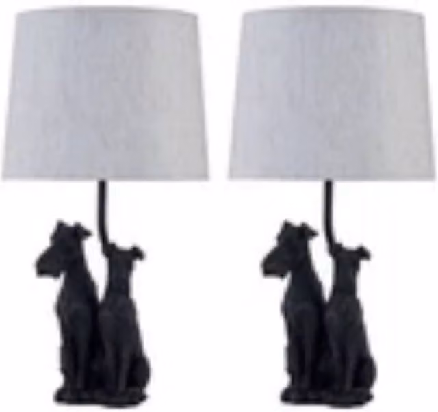 Havendro Set of 2 Retro Dog Table Lamps in Black with Beige Fabric Shades – 1