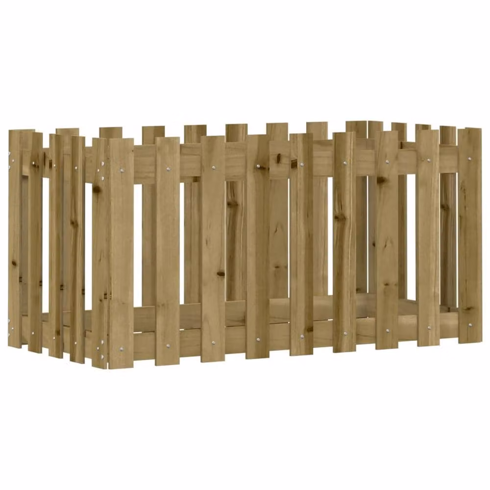 Berkfield Home Garden Raised Bed with Fence Design in Brown Impregnated Pine Wood, W/D/H: 100 x 50 x 50 cm – 3