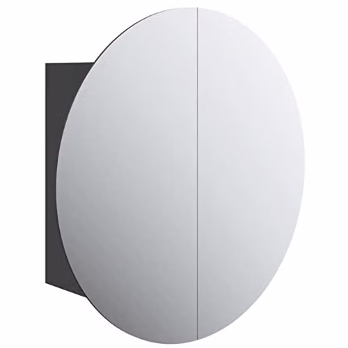 vidaXL Modern Black Bathroom Cabinet with Round LED Mirror and Internal Shelves, W/D/H: 47 x 17.5 x 47 cm – 1