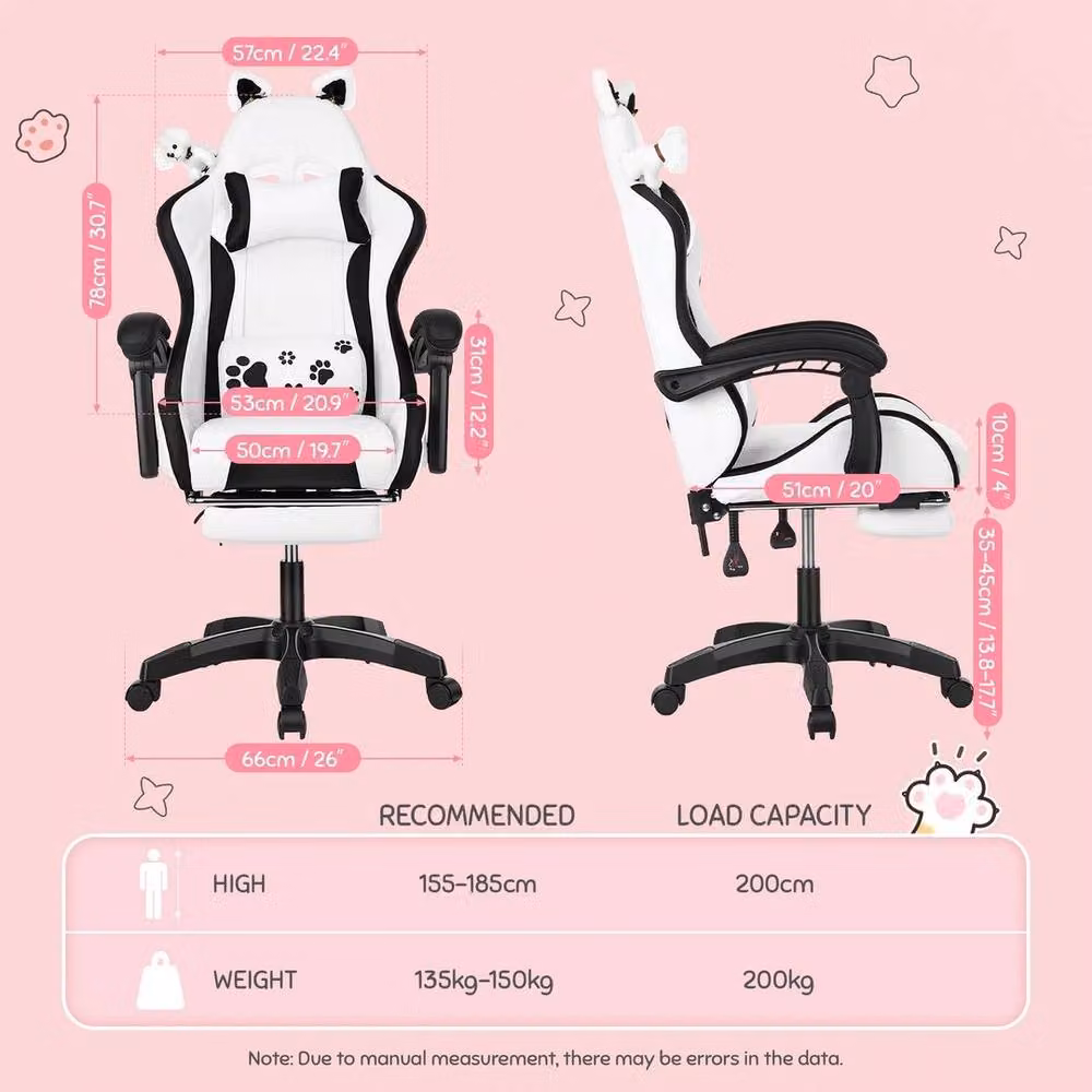 KORVIXA White Gaming Chair with Dog Ears and Headrest – 2
